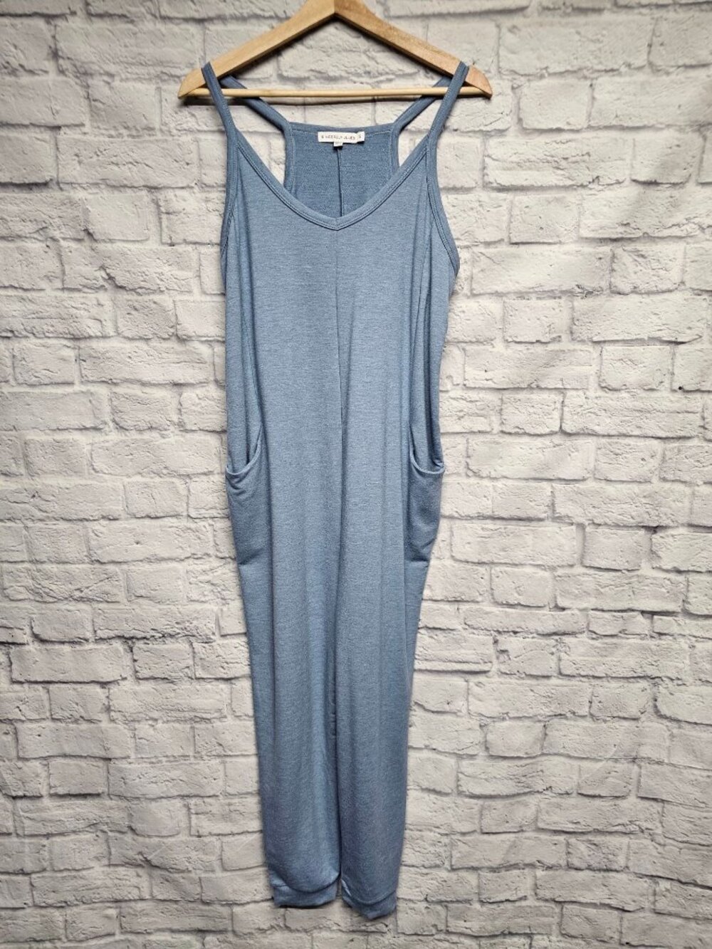 SINCERELY JULES S DUSTY BLUE TERRY POCKET SLEEVELESS LAYERING JOGGER JUMPSUIT